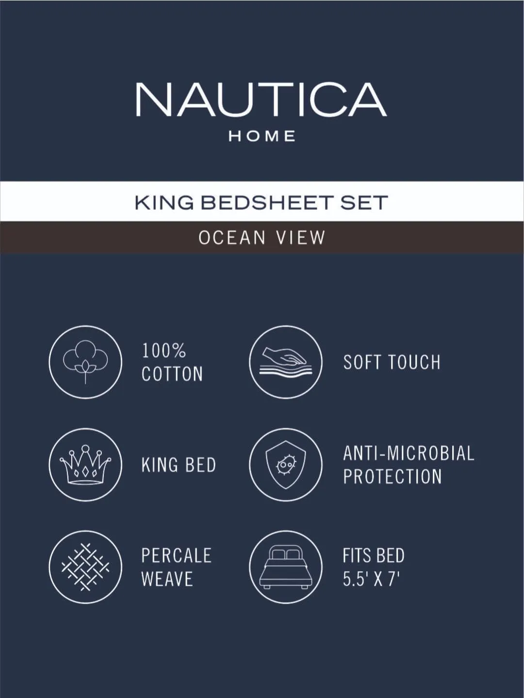 NAUTICA Cotton King Bedsheet with 2 Pillow Covers -3pc Set (Ocean View) Ornamental-red