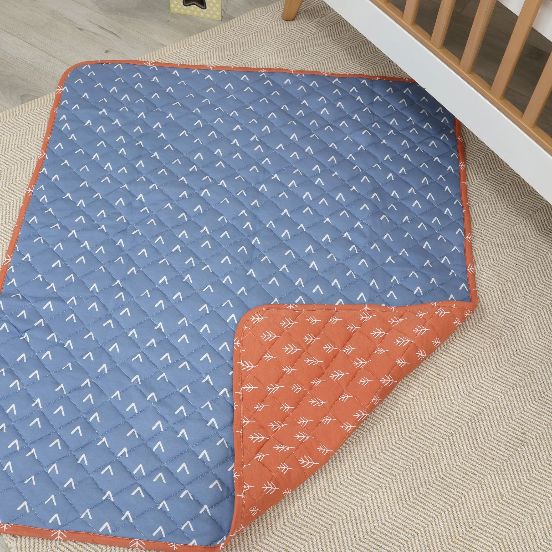 Nordic Reversible Cot Quilt/Playmat Denim/Clay