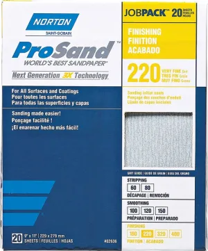 Norton ProSand 07660768167 Sanding Sheet, 11 in L, 9 in W, Very Fine, 220 Grit, Aluminum Oxide Abrasive, Paper Backing :PK 20: QUANTITY: 1