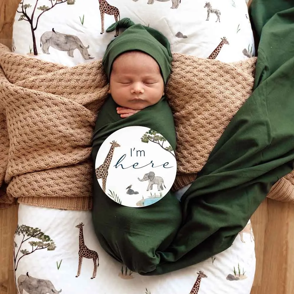 Olive Jersey Wrap Green Birth Announcement Set