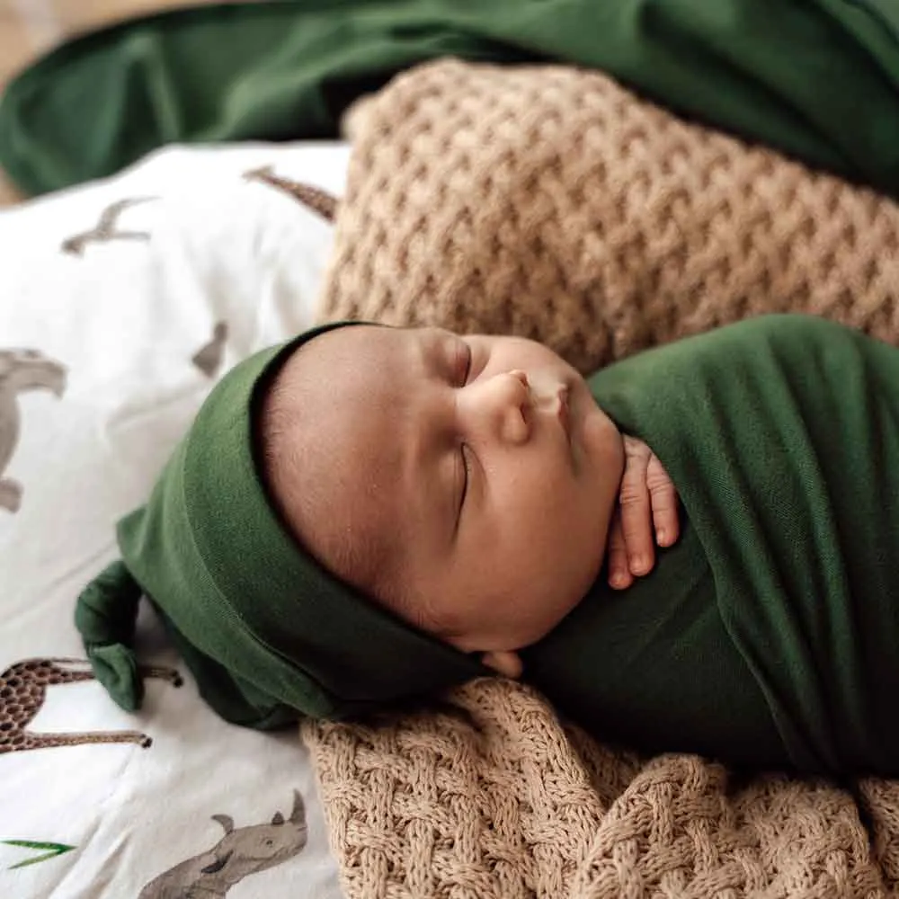 Olive Jersey Wrap Green Birth Announcement Set