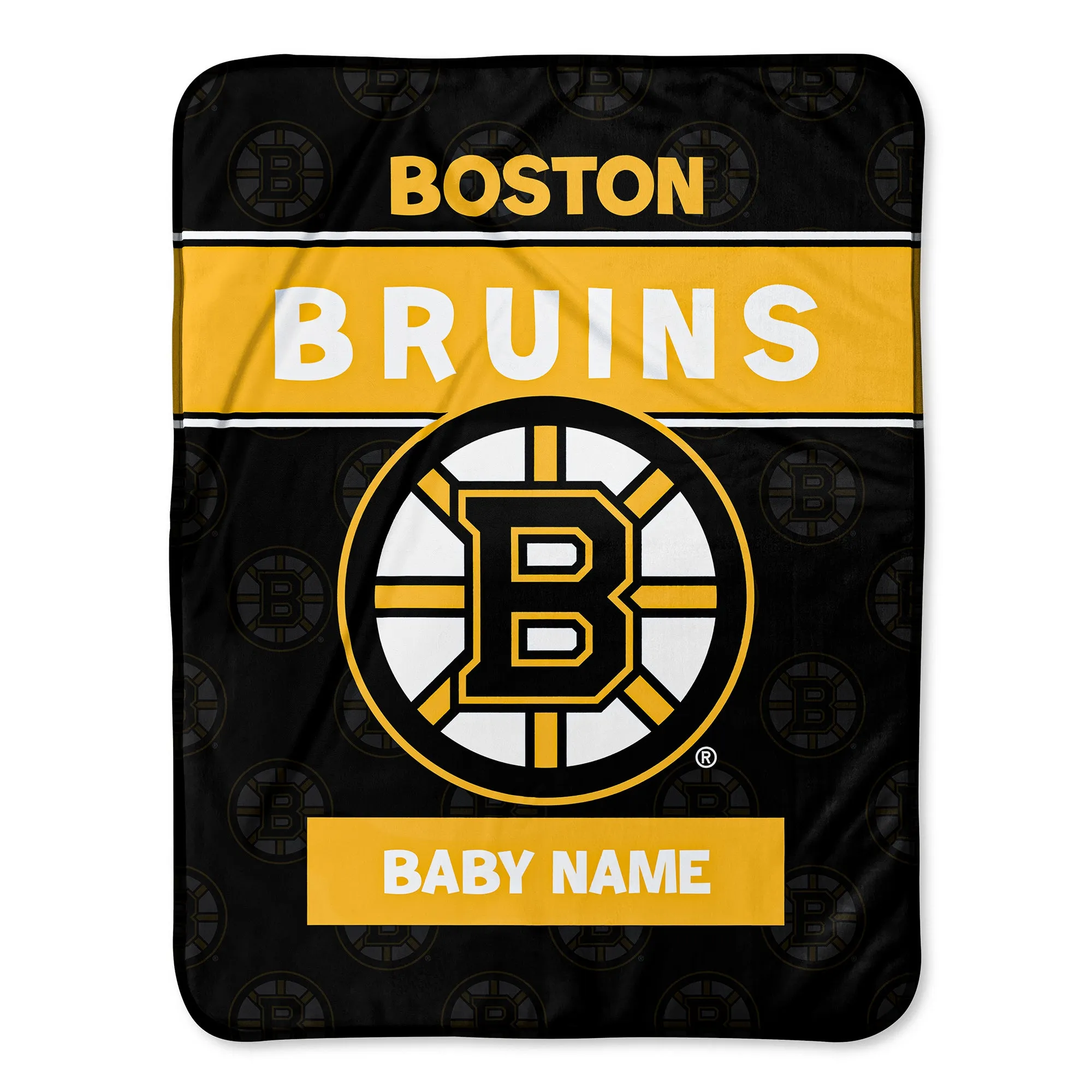 Personalized Boston Bruins Emblem Baby Pixel Fleece Blanket