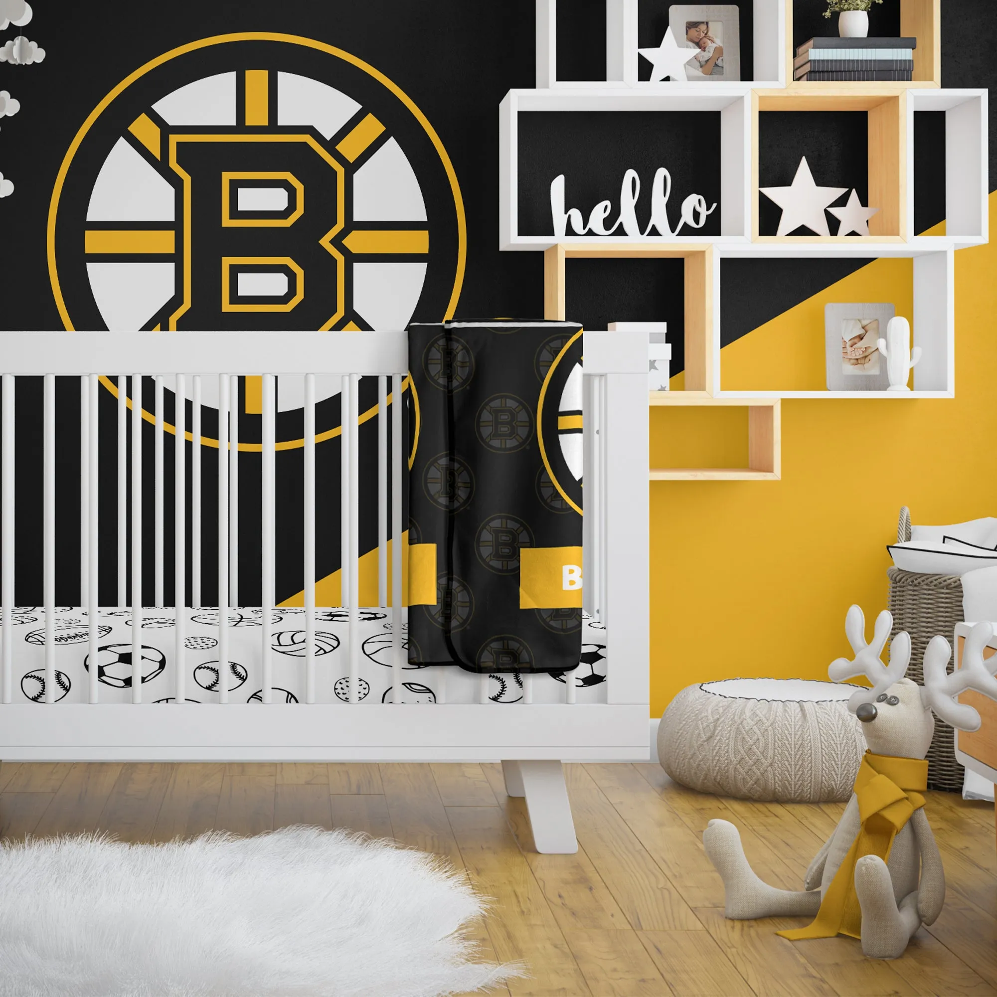 Personalized Boston Bruins Emblem Baby Pixel Fleece Blanket