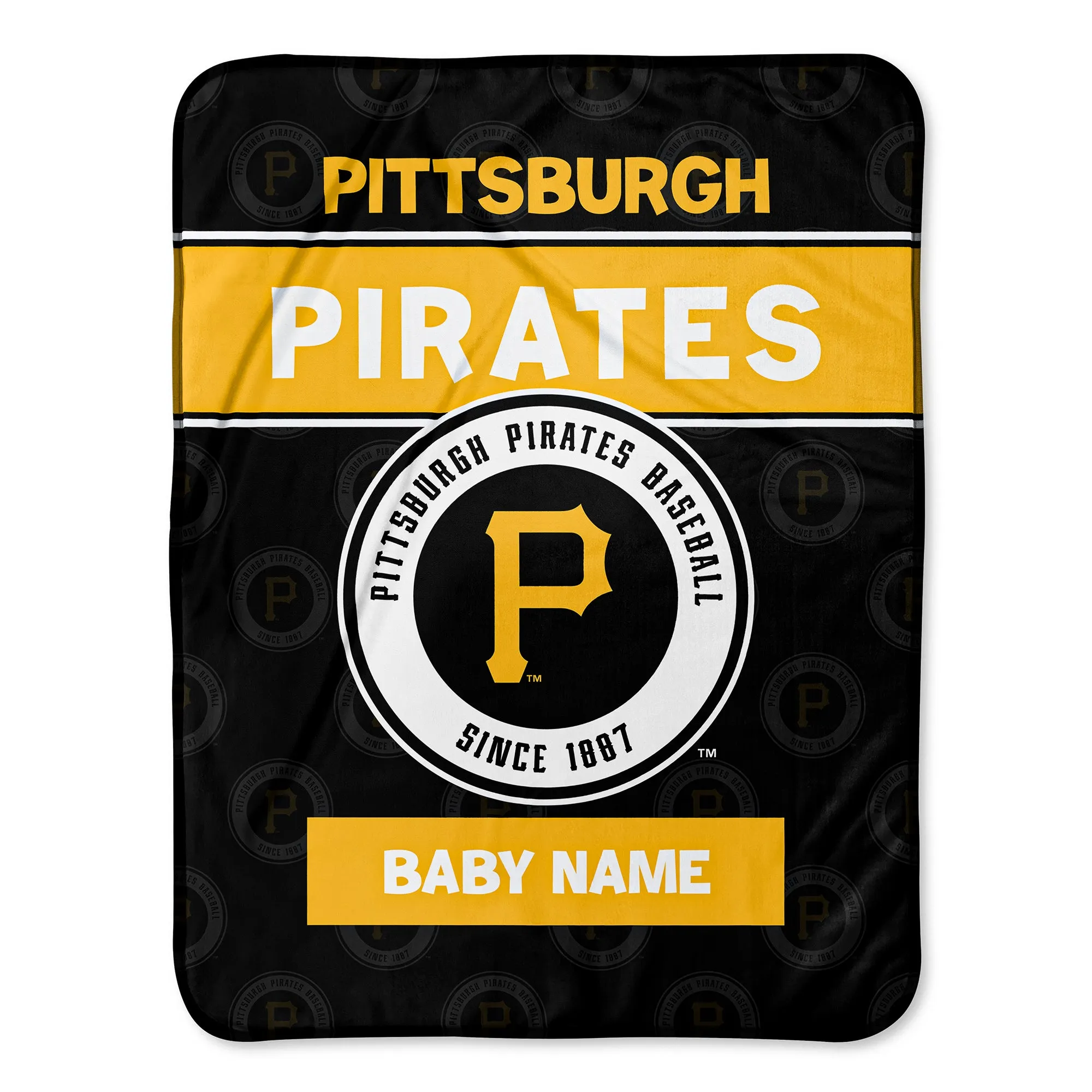 Personalized Pittsburgh Pirates Emblem Baby Pixel Fleece Blanket