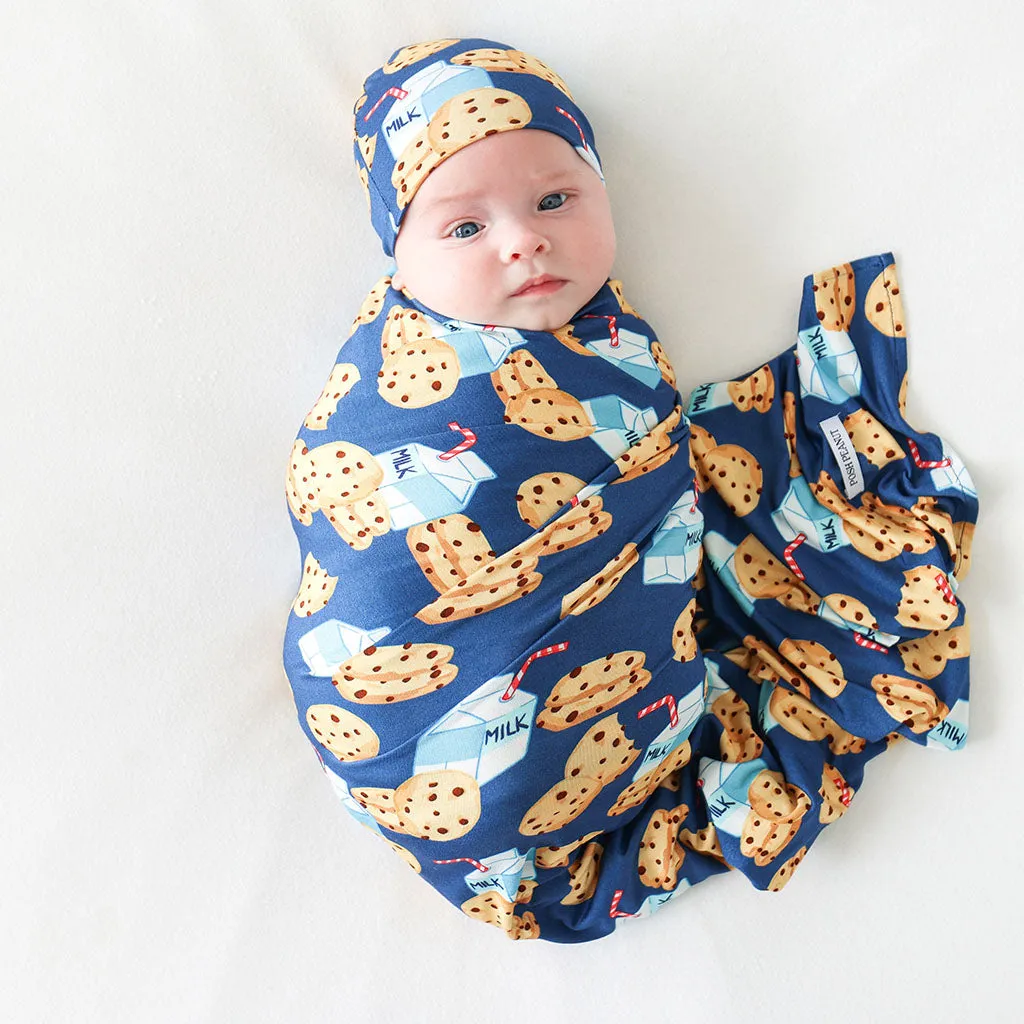 Posh Peanut Milk & Cookies Swaddle & Beanie Set