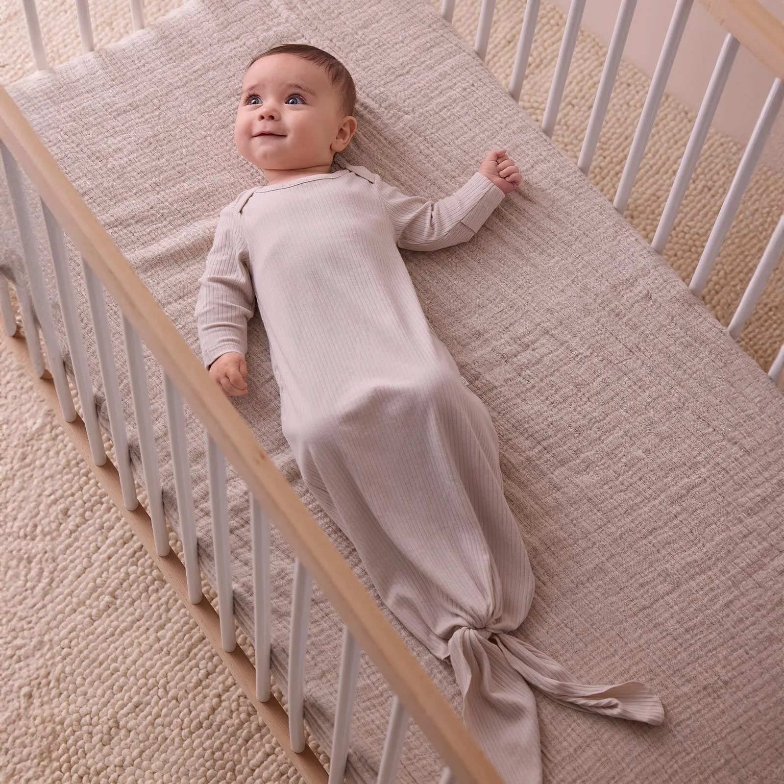 Ribbed Knotted Newborn Baby Gown