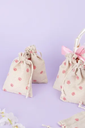 Set of 5 or 10 Blooming Elegance Hessian Gift Sacks with Flower Patterns