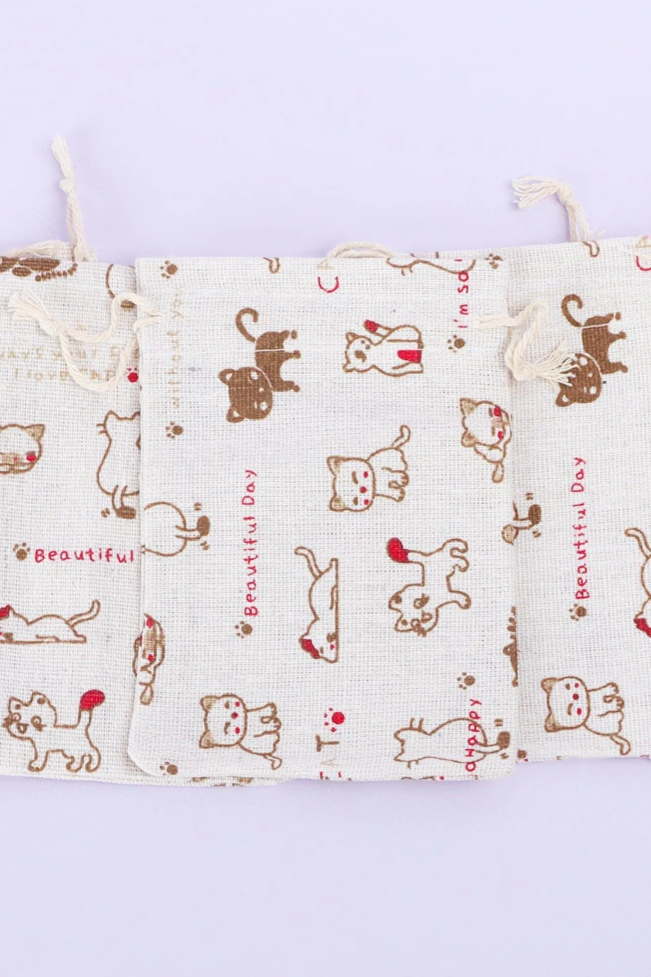 Set of 5 or 10 Charming Cat Elegance Hessian Gift Sacks with Kitten Patterns