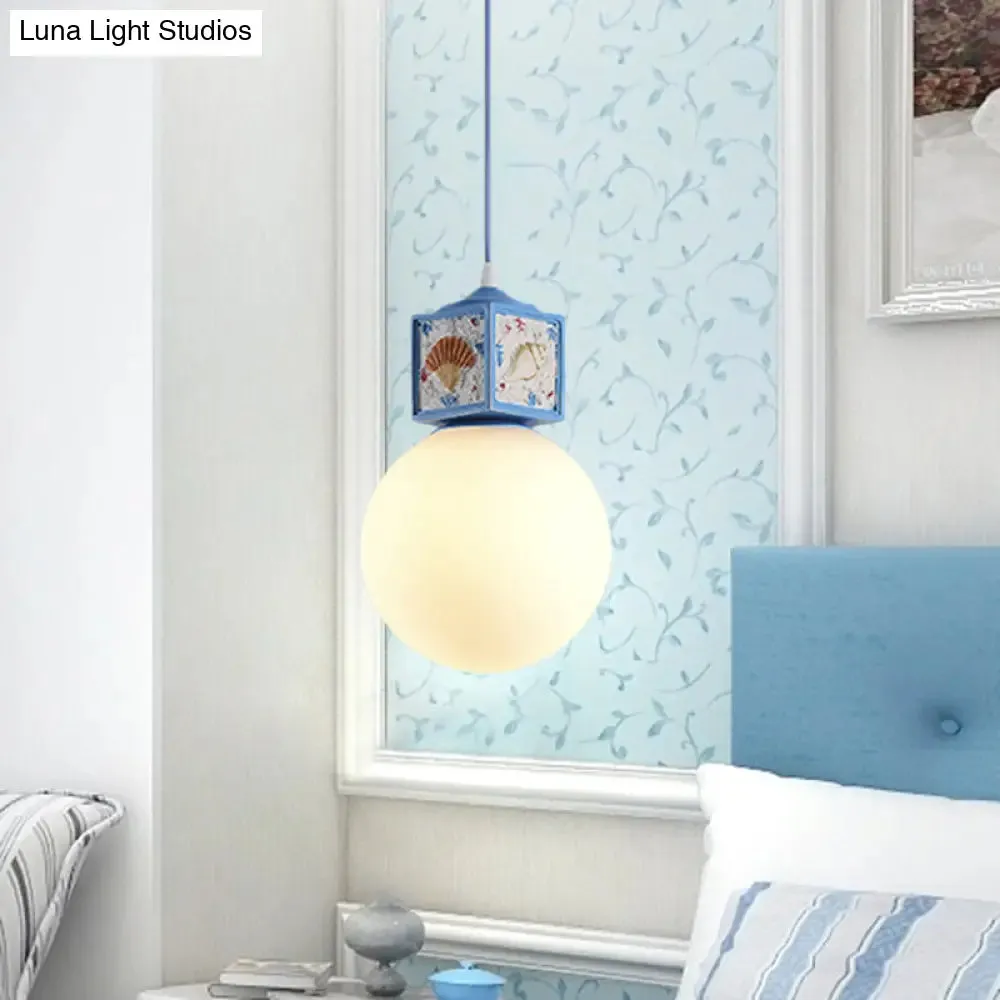 Sky/Water Blue Opal Glass Hanging Light - Nordic Cube Pendant Lamp for Kids Bedside