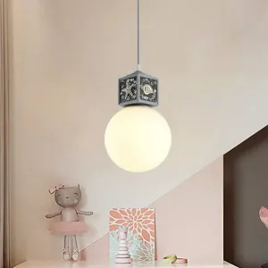 Sky/Water Blue Opal Glass Hanging Light - Nordic Cube Pendant Lamp for Kids Bedside