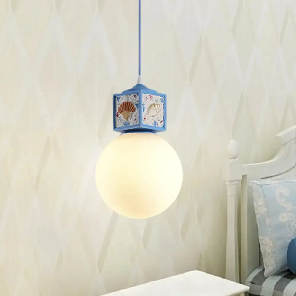 Sky/Water Blue Opal Glass Hanging Light - Nordic Cube Pendant Lamp for Kids Bedside