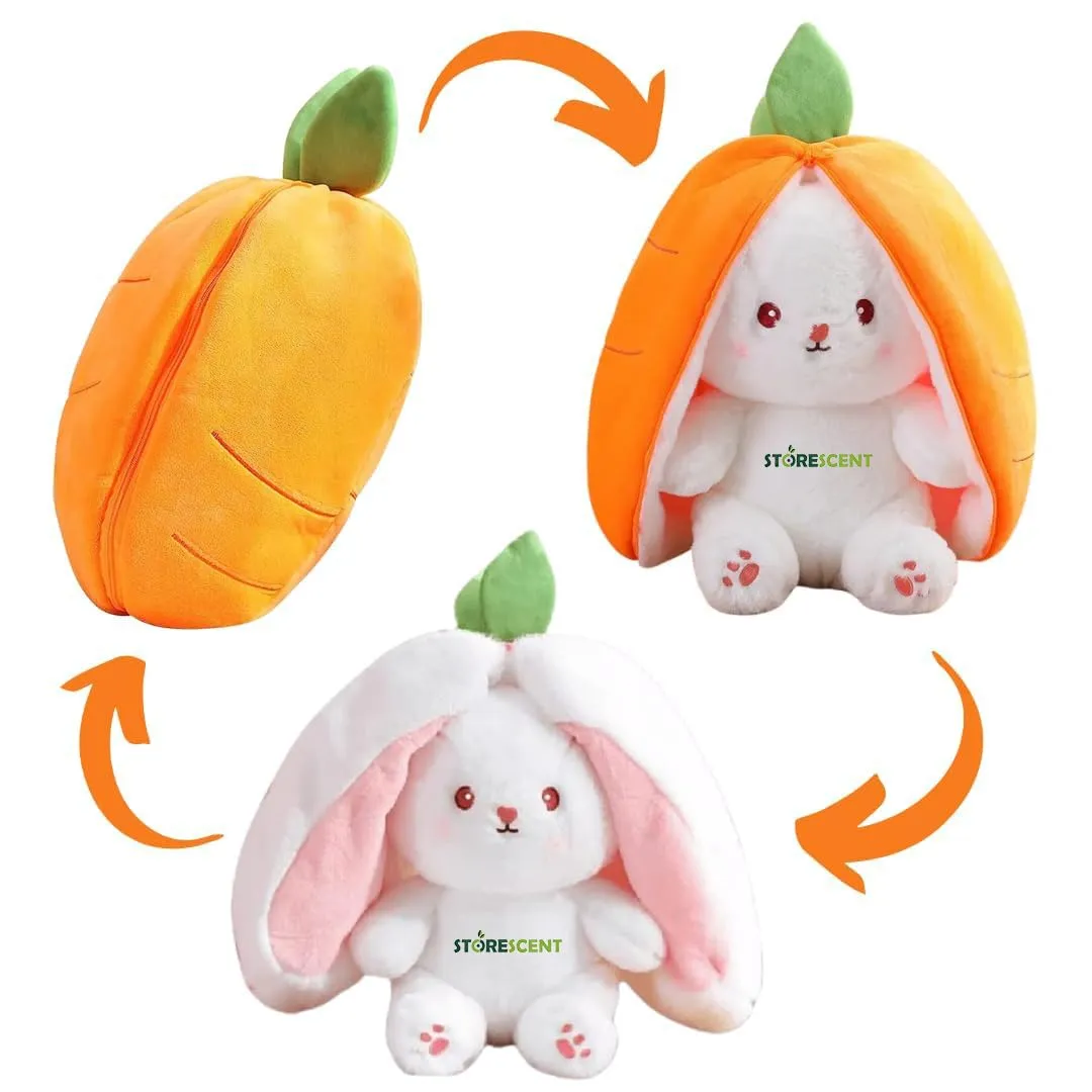 Storescent Reversible Carrot Bunny Plush Toy, Adorable & Versatile Stuffed Animal with Zipper - Soft Rabbit Toy, Pillow & Decorative Gift (Carrot Bunny 35cm)