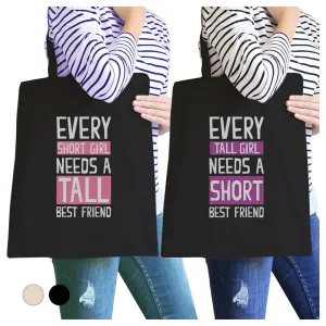 Tall Short Friend BFF Matching Canvas Bags For Teen Girls Gifts