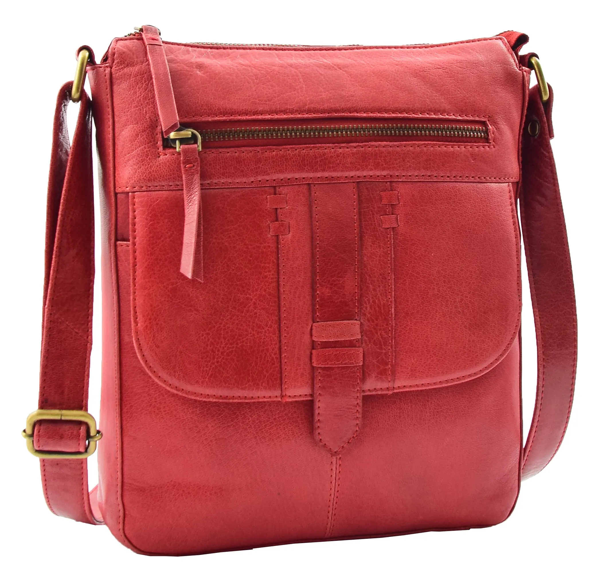 Womens Genuine Soft Vintage Leather Crossbody Messenger Bag Jill Red