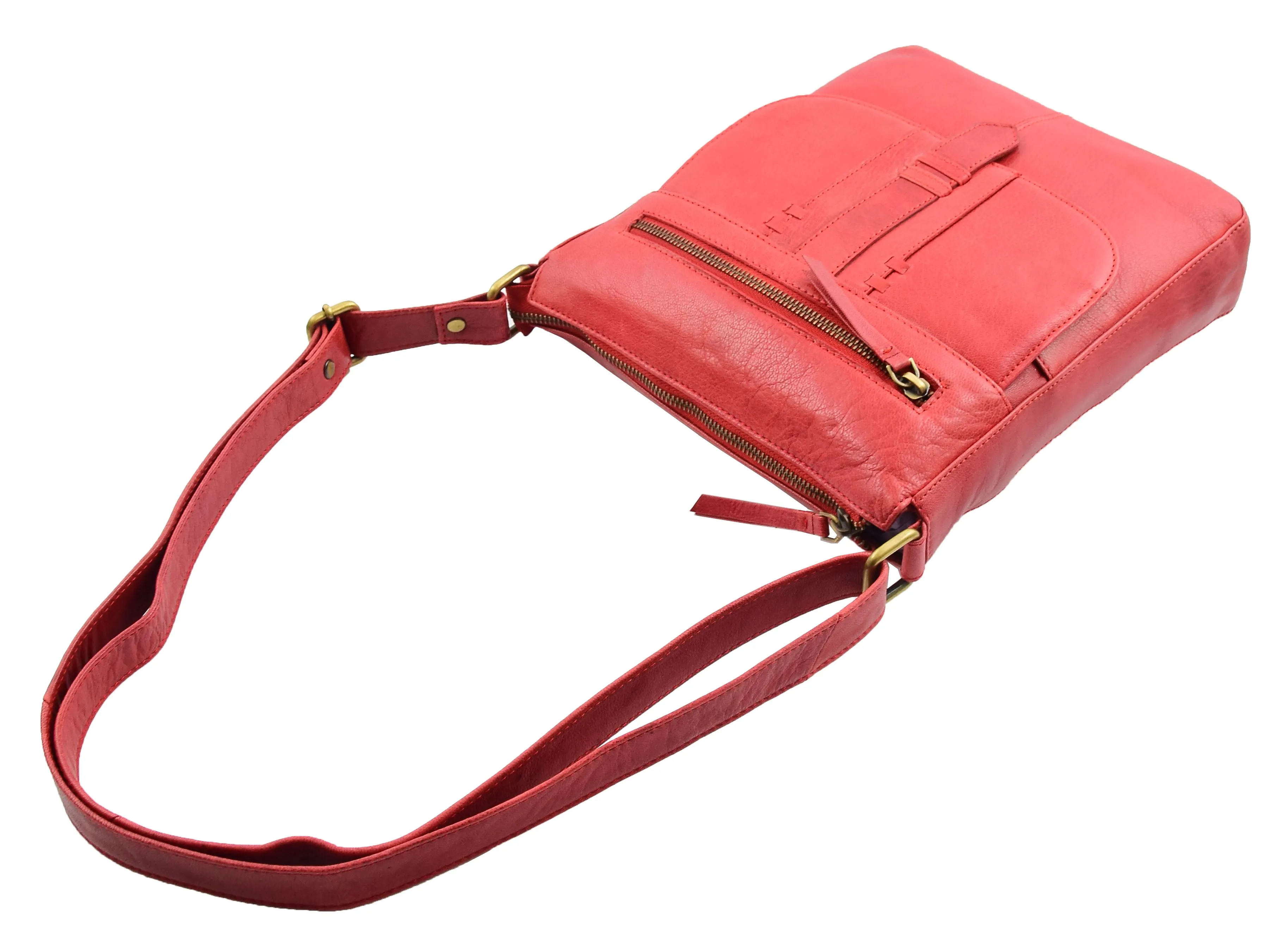 Womens Genuine Soft Vintage Leather Crossbody Messenger Bag Jill Red