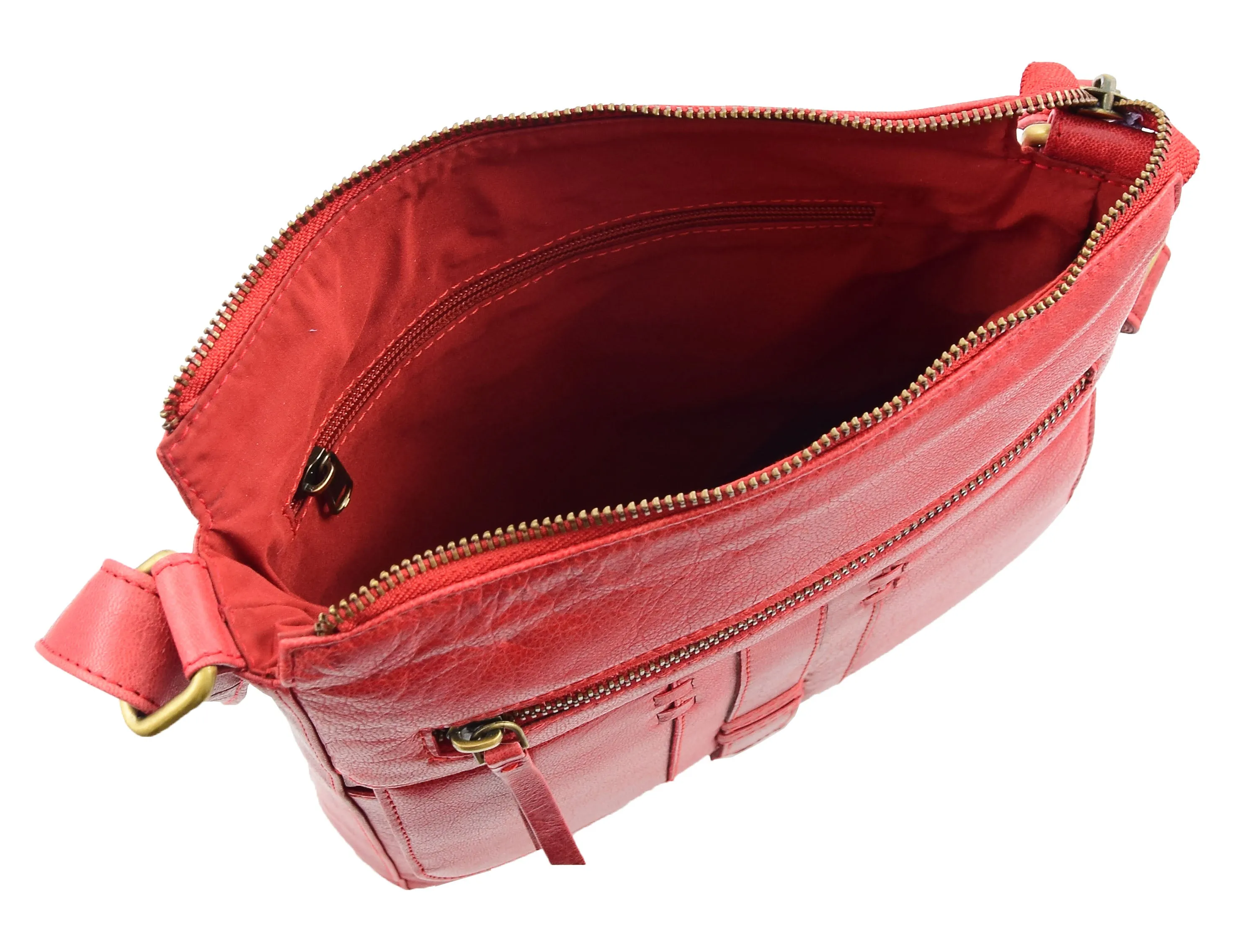 Womens Genuine Soft Vintage Leather Crossbody Messenger Bag Jill Red