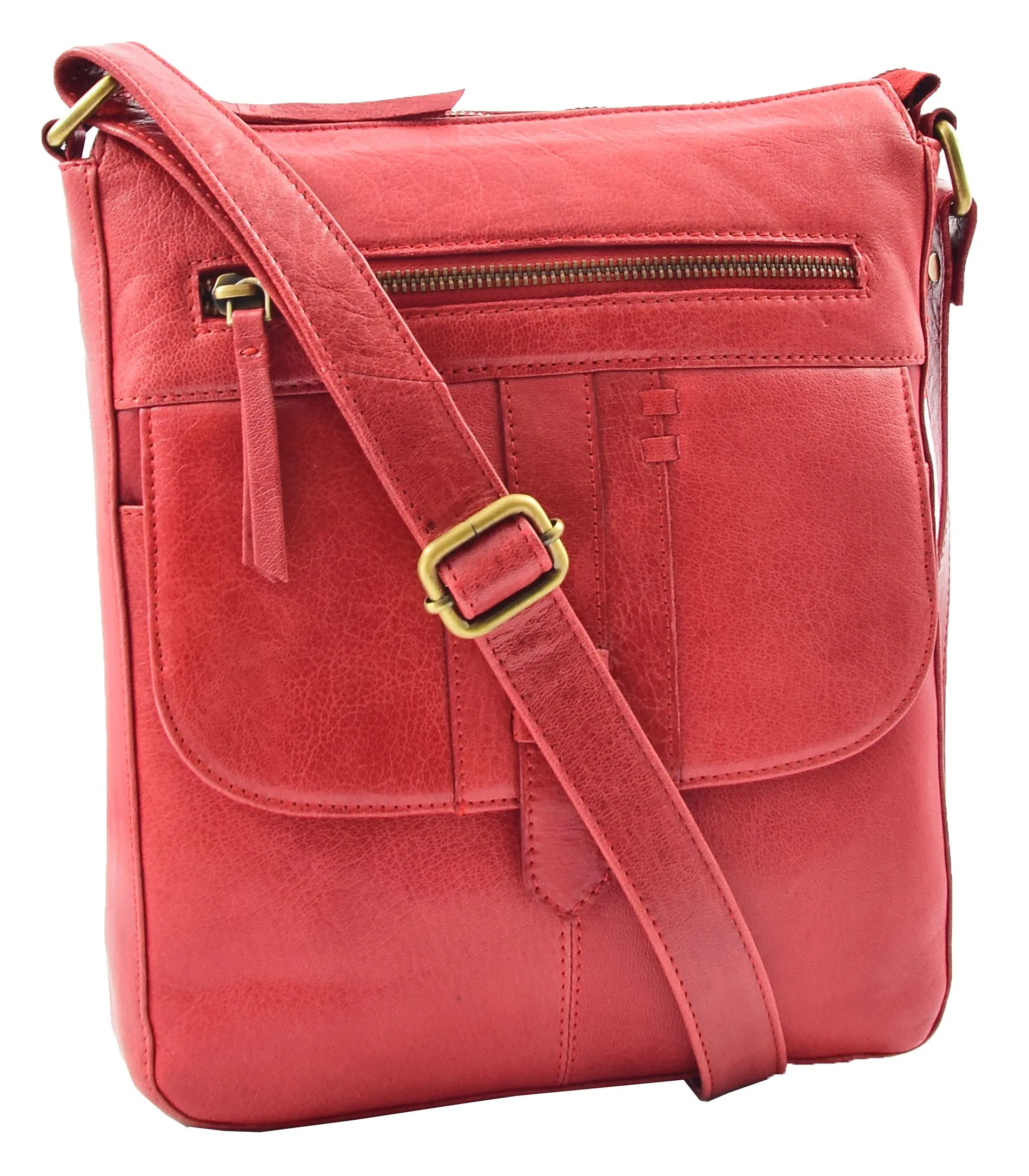 Womens Genuine Soft Vintage Leather Crossbody Messenger Bag Jill Red