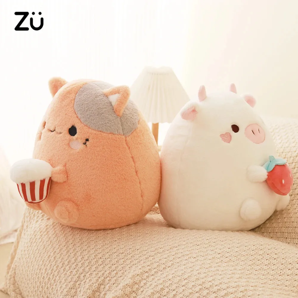 ZU New Arrival Kawaii Stuffed Animal Strawberry Cow Popcorn Cat Plushies Doll Huggable Fat Big Hug Pillow Sofa Bed Decor Cushion (Copy)