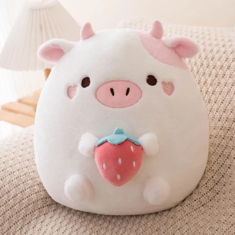 ZU New Arrival Kawaii Stuffed Animal Strawberry Cow Popcorn Cat Plushies Doll Huggable Fat Big Hug Pillow Sofa Bed Decor Cushion (Copy)