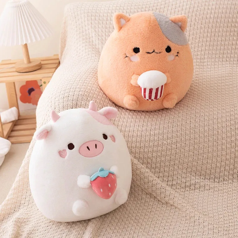 ZU New Arrival Kawaii Stuffed Animal Strawberry Cow Popcorn Cat Plushies Doll Huggable Fat Big Hug Pillow Sofa Bed Decor Cushion (Copy)