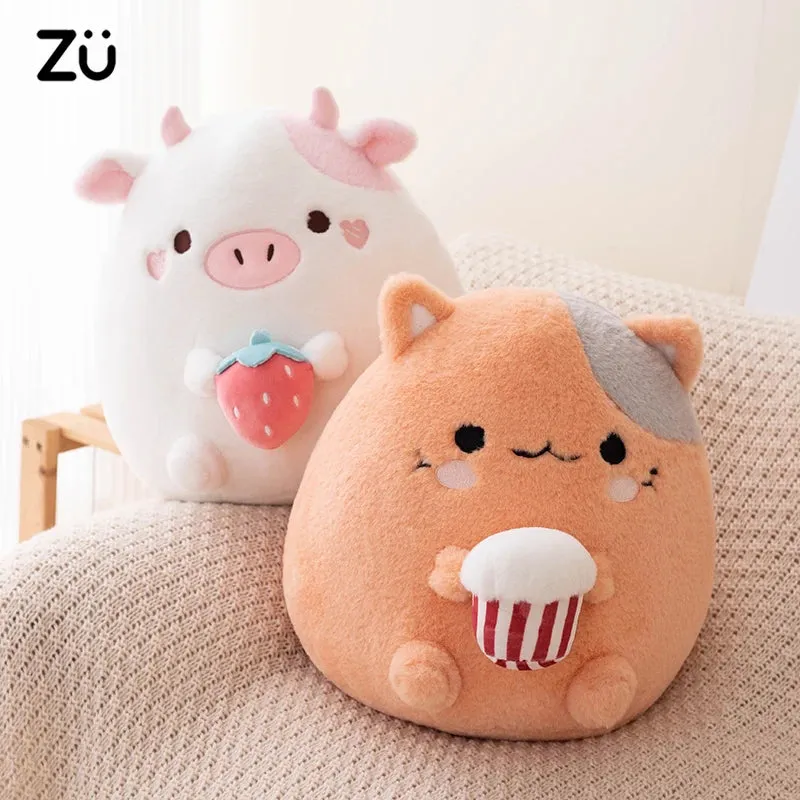 ZU New Arrival Kawaii Stuffed Animal Strawberry Cow Popcorn Cat Plushies Doll Huggable Fat Big Hug Pillow Sofa Bed Decor Cushion (Copy)